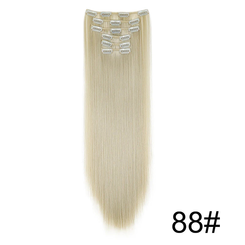 Synthetic 6pcs/set Long Straight Hair Extensions Ultra-Invisible Full Head Clip in Hair Extensions 24Inch for Women Daily Wear