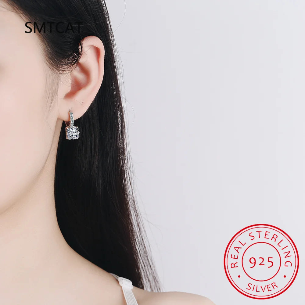 Princess Cut Created Pink Sapphire 925 Sterling Silver Square Hoop Earrings for Women Fashion Statement Gemstone Jewelry Huggies