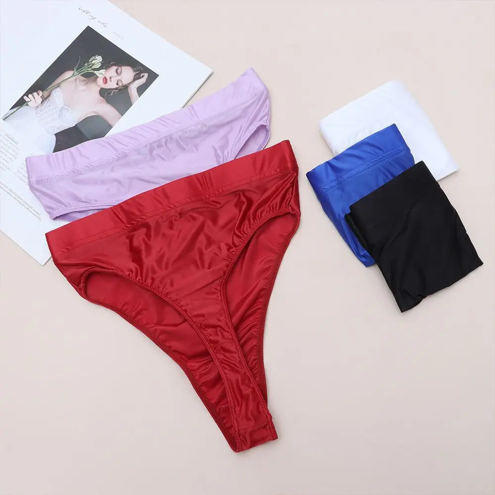 1PC M-XXL Design Women's Silky Shiny Sexy G-string High Waist Ultra-thin Satin Luster Sheer See Through Panties