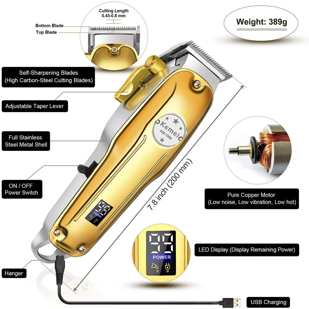 Kemei 1986 Hair Clipper Professional Barber Trimmer Lcd Display Electric Hair Cutting Machine USB Cordless Cutter Razor for Men