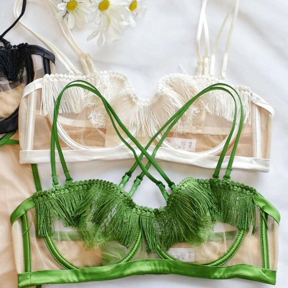 BANERDANNI Light Luxury Sexy French Backless Bra Set - Sheer Mesh Minimizer Bralette Ultra-Thin Lace Lingerie Limited Stock Sale