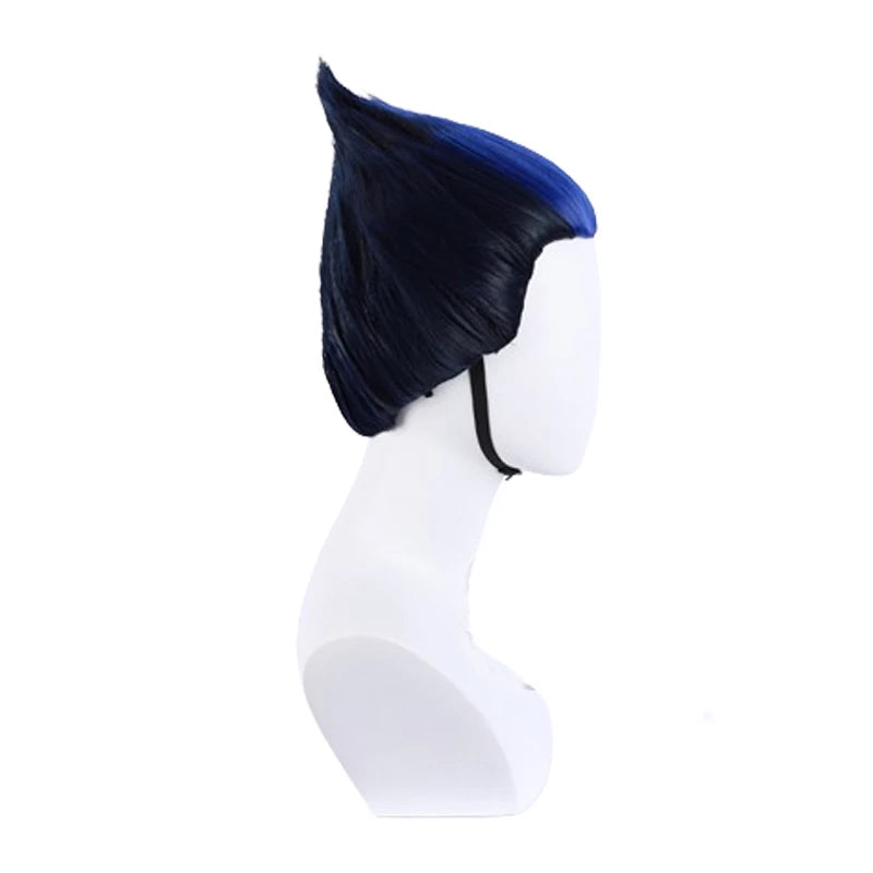 L-email wig Synthetic Hair Game Valorant Yoru Cosplay Wig 28cm  Black Mixed Blue Color Cosplay Wigs Heat Resistant Wig