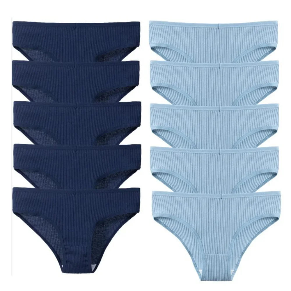 10Pcs/Set Solid Ribbed Seamless Sexy Panties Pure Cotton Breathable Underwear Low Waist Hip-covered Briefs Lingerie Wholesale