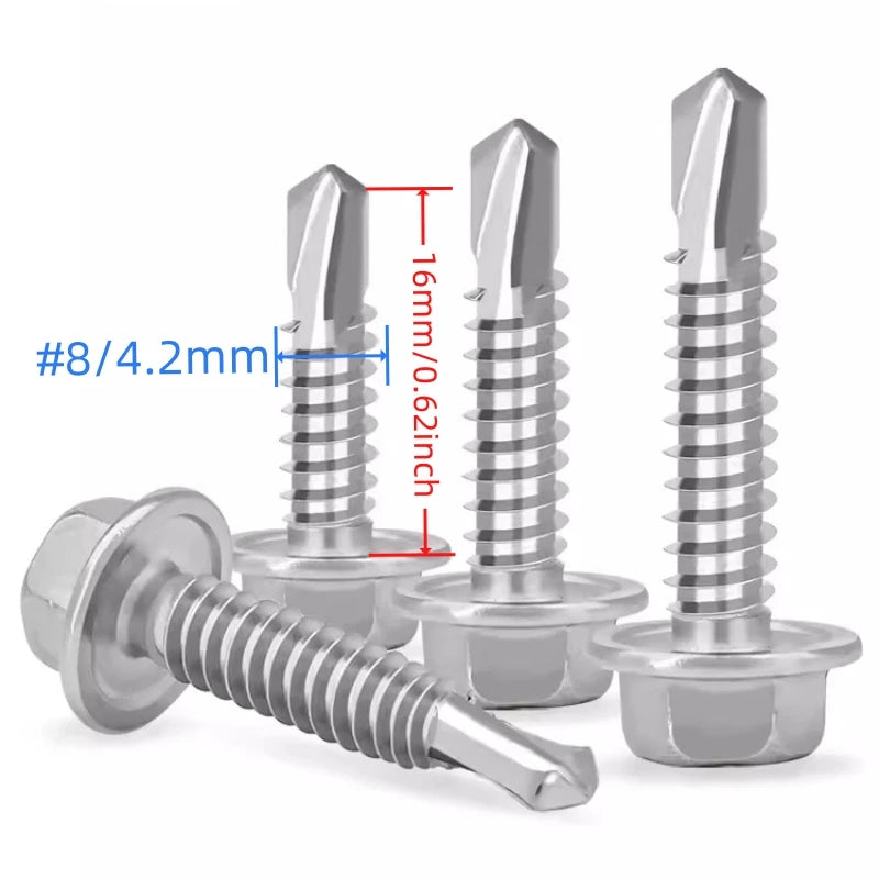 410 #8 #10 Stainless Hex Washer Head Self Drilling Screws 4.2mm/4.8mm Stainless Steel Self Tapping TEK Screws