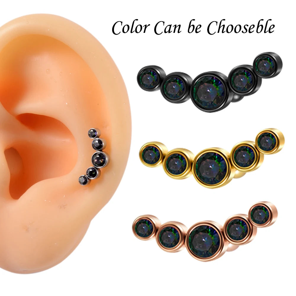 1PC Surgical Steel Multicolor 5 Crystal Opal Ear Tragus Cartilage Earrings Zircon Cluster Ear Helix Daith Lobe Piercing  Jewelry
