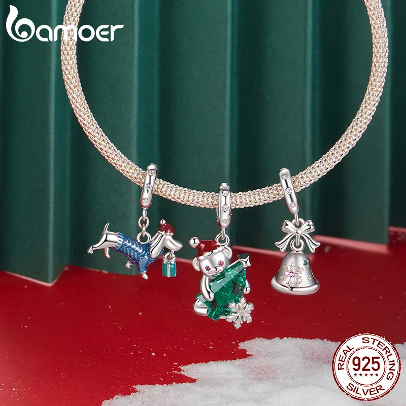 BAMOER Solid 925 Sterling Silver Xmas Series Charm Bead fit Original Bracelet DIY Bamoer Charm for Jewelry Making Christmas Gift
