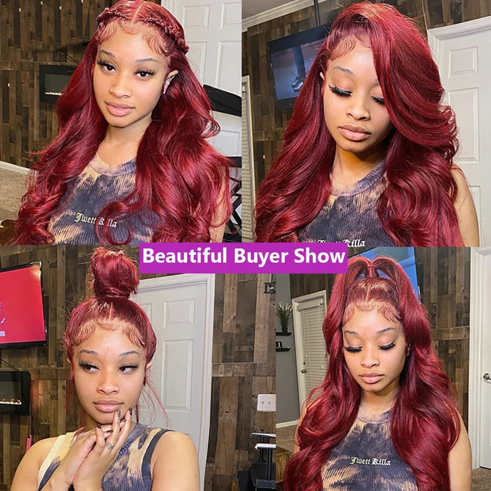 99j Burgundy Lace Front Human Hair Wig 13x4 Pre Plucked Transparent Lace Colored Body Wave 13x6 Hd Lace Frontal Wigs For Women