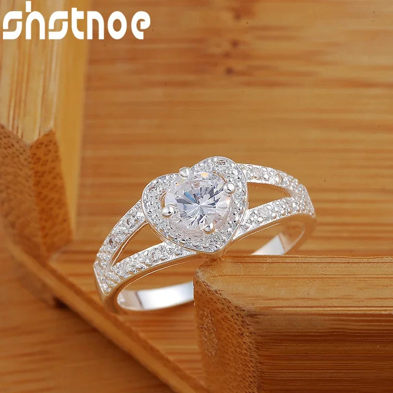 SHSTONE 925 Sterling Silver Ring AAA Zircon Heart Rings For Women Party Wedding Fashion Jewelry High Quality Gift