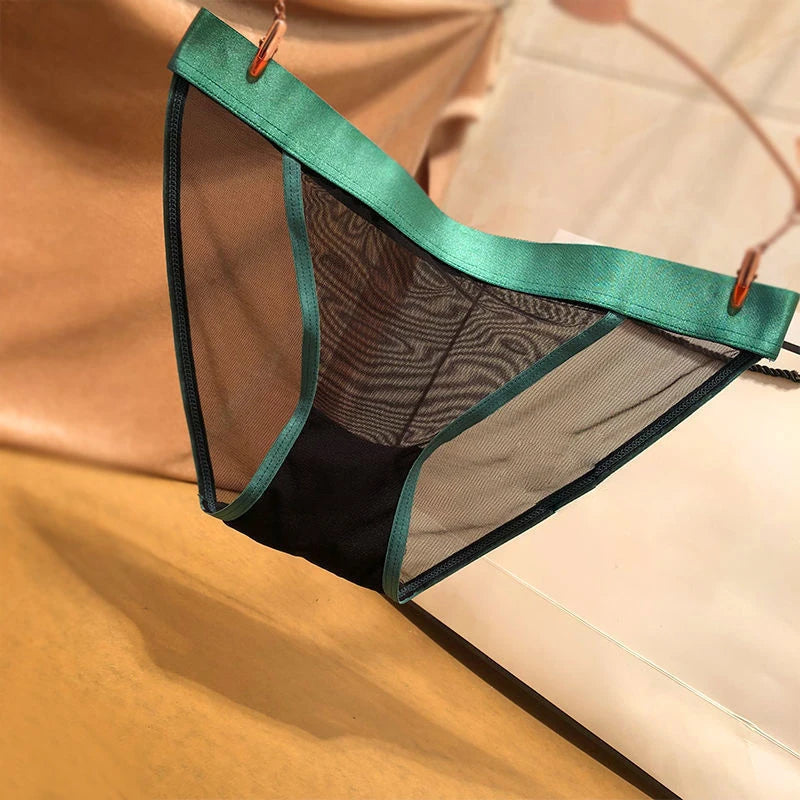 Simple Mesh See Through Briefs Half-Covered Hips Sexy Lingerie Solid Hollow Seamless Panties Nude Comfort Crotch Underwear 2PCS