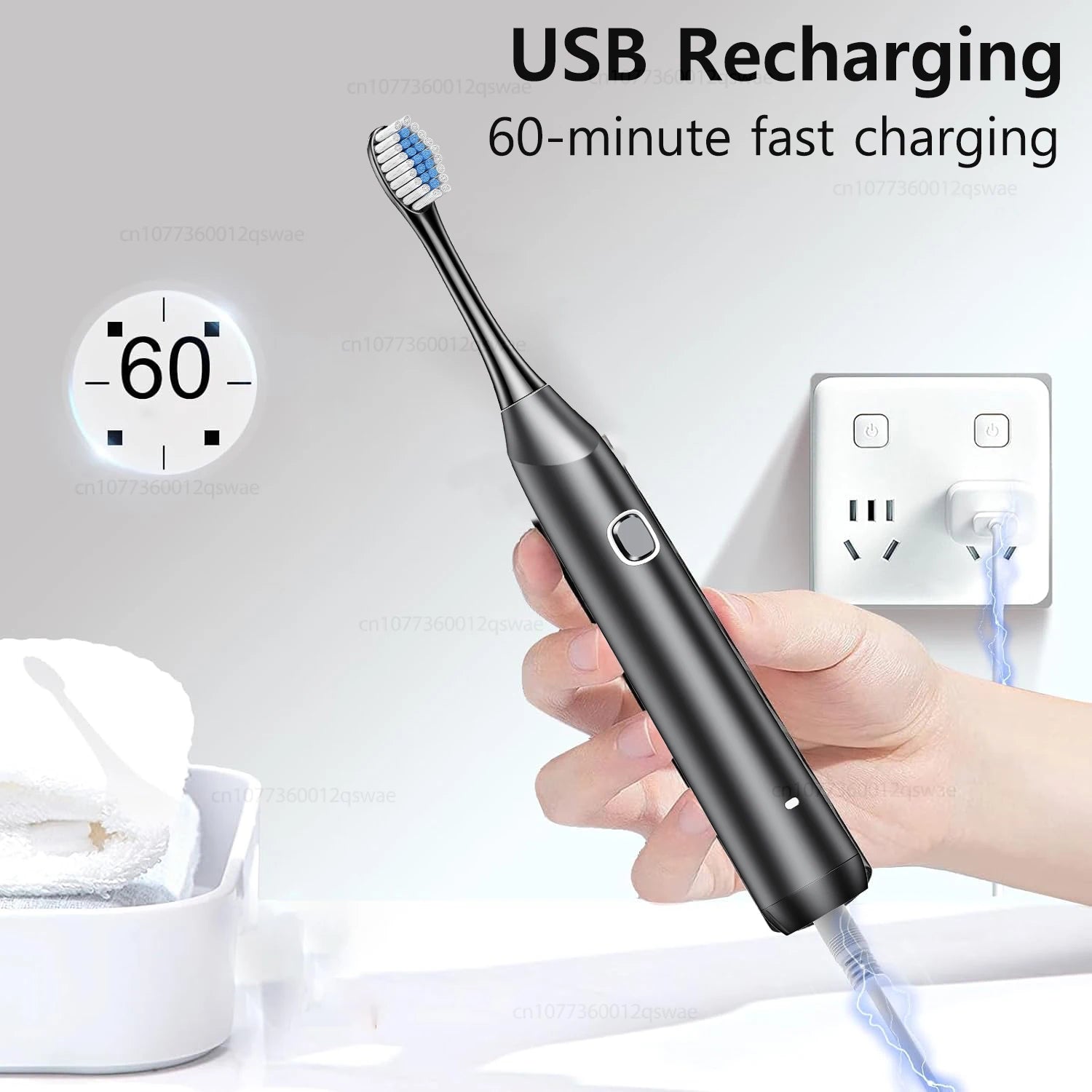 Electric Toothbrush for Adults Rechargeable with 6 Modes Smart Timer Sonic Toothbrush with 8 Brush Heads Travel Case