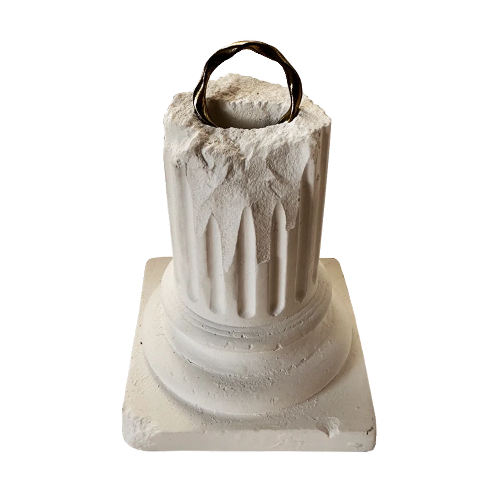 Roman Column Ring Display Stand - Vintage European Plaster Jewelry Holder, Weathered Broken Finish for Rings Window Showcase Dec