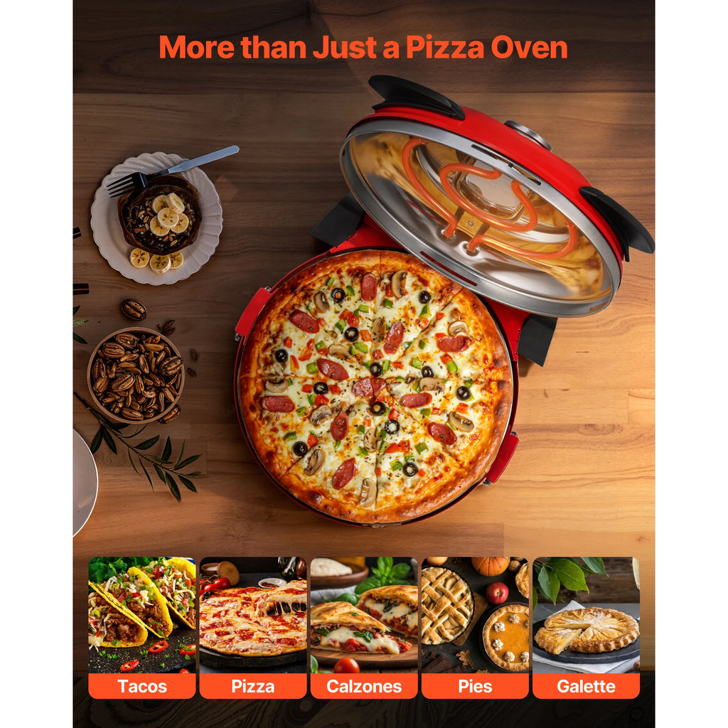 SucceBuy 12 in Pizza Oven Electric Pizza Maker Electric Pizzas Cooker with Cordierite Stone 5-Mode Temperature Control for Preci
