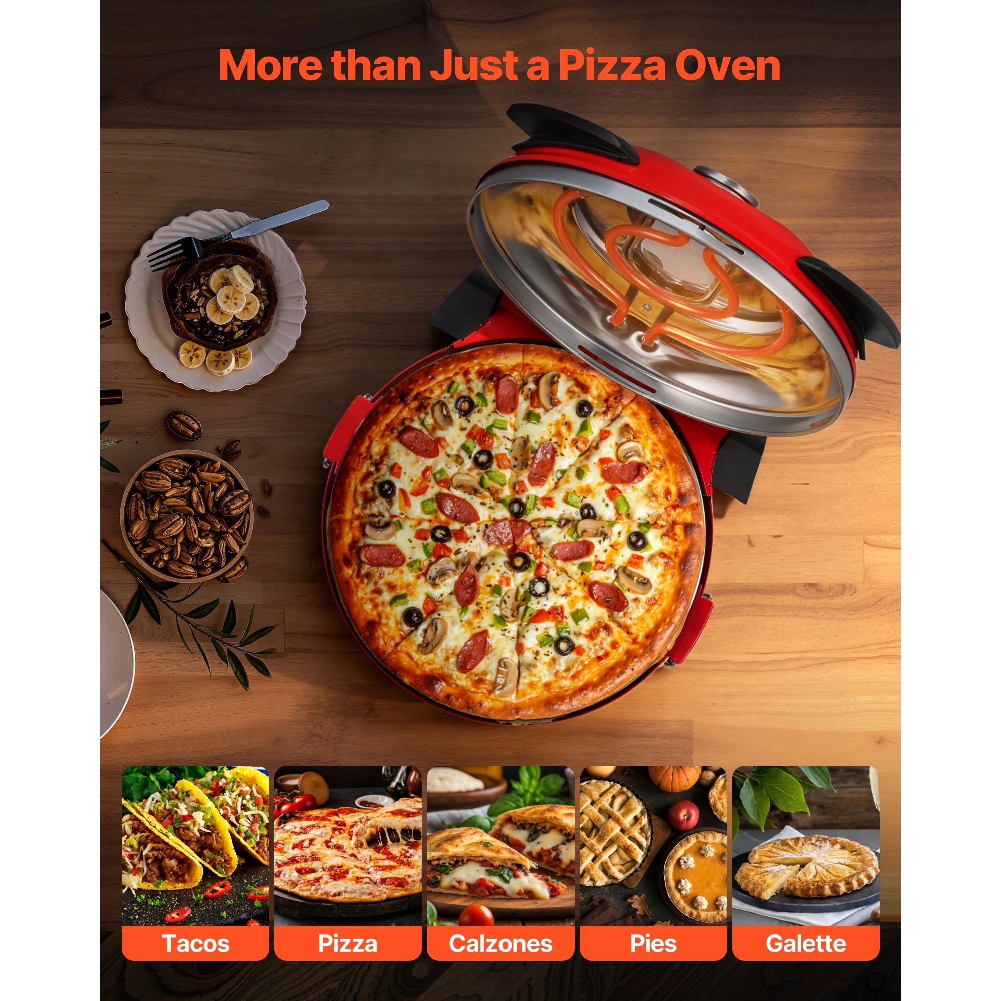 SucceBuy 12 in Pizza Oven Electric Pizza Maker Electric Pizzas Cooker with Cordierite Stone 5-Mode Temperature Control for Preci