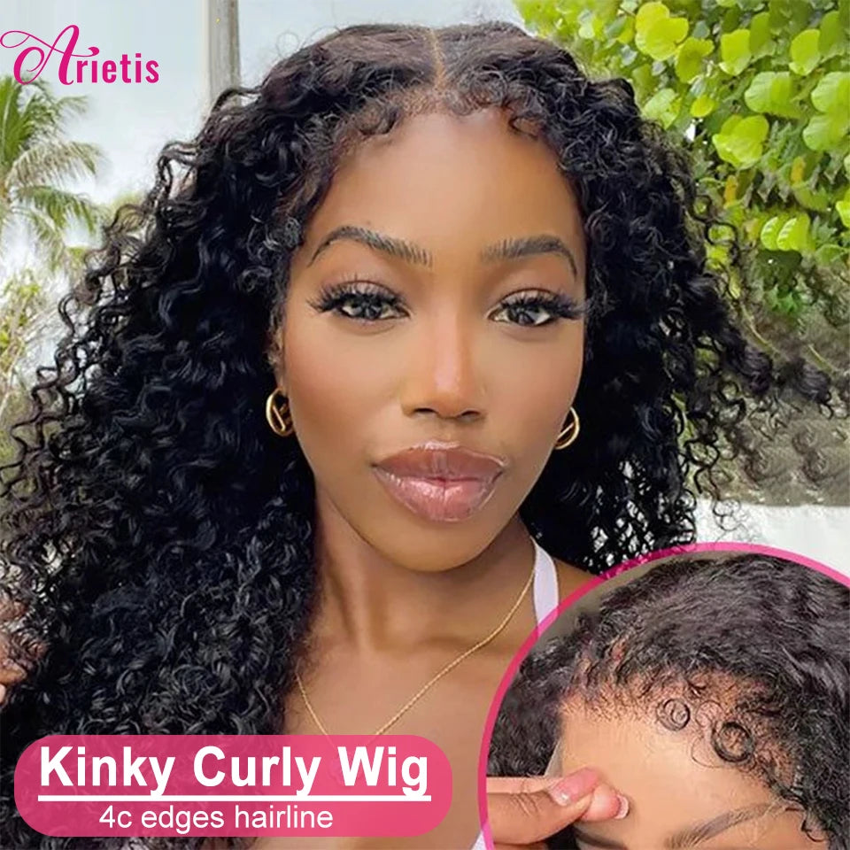 4c Edges Human Hair Wigs Kinky Curly 13x4 Lace Front Human Hair Wigs 180% Density 10-34 Inches Raw Glueless Wigs Human Hair