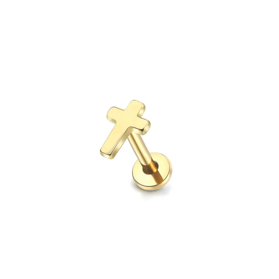 1PC G23 Titanium Star Moon Cross Stud Earring for Women Lip Rings Labret Piercing Ear Tragus Helix Piercings Body Jewelry