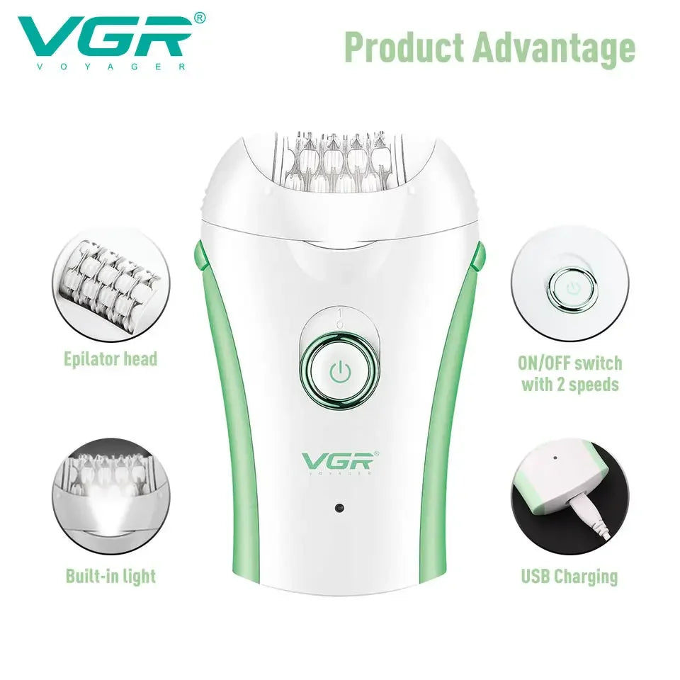 VGR Rechargeable Women Epilator Electric Female Epilator For Face Hair Removal Machine For Facial Legs Body Bikini Hair Remover