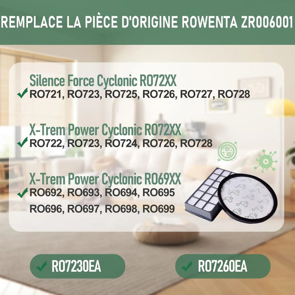 Filter for Rowenta X-Trem Power Cyclonic/Silence Force Cyclonic ZR006001 RO69xx RO72xx RO6924EA RO6931EA RO7266EA Vacuum Cleaner