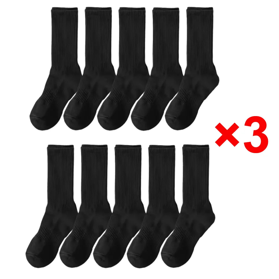 20Pairs Pure Cotton Men's High Socks Classic Black White Breathable Sweat-Absorbent Warm Elastic Sports Socks
