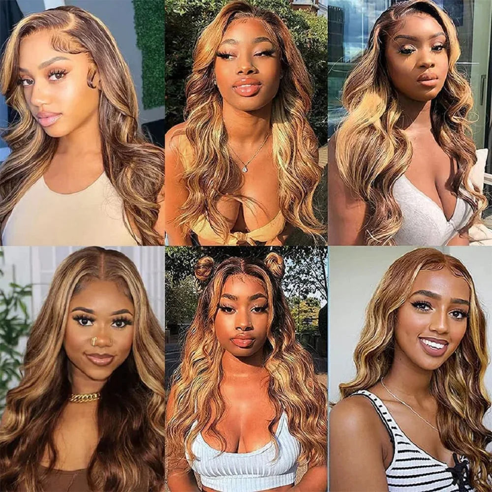 Highlight Body Wave 13x4 13x6 Hd Lace Front Human Hair Wigs For Women Brazilian 360 Full Lace Wig Honey Blonde 4/27 Colored Wigs