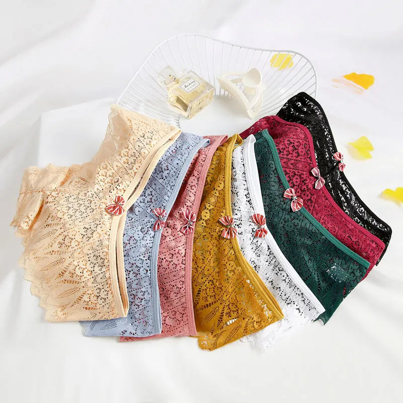 3pcs Women Panties Hollow Out Mid Waist Lace Panties Seamless Tummy Control Cross Sexy Briefs S-XL Underwear