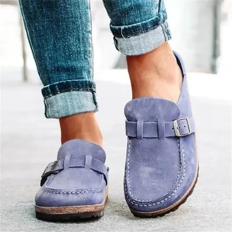 2025 New Women's Shoes Slip on Female Flats Durable Belt Buckles Mules Fashion Wear Resistant Women Half Slippers Retro Zapatos