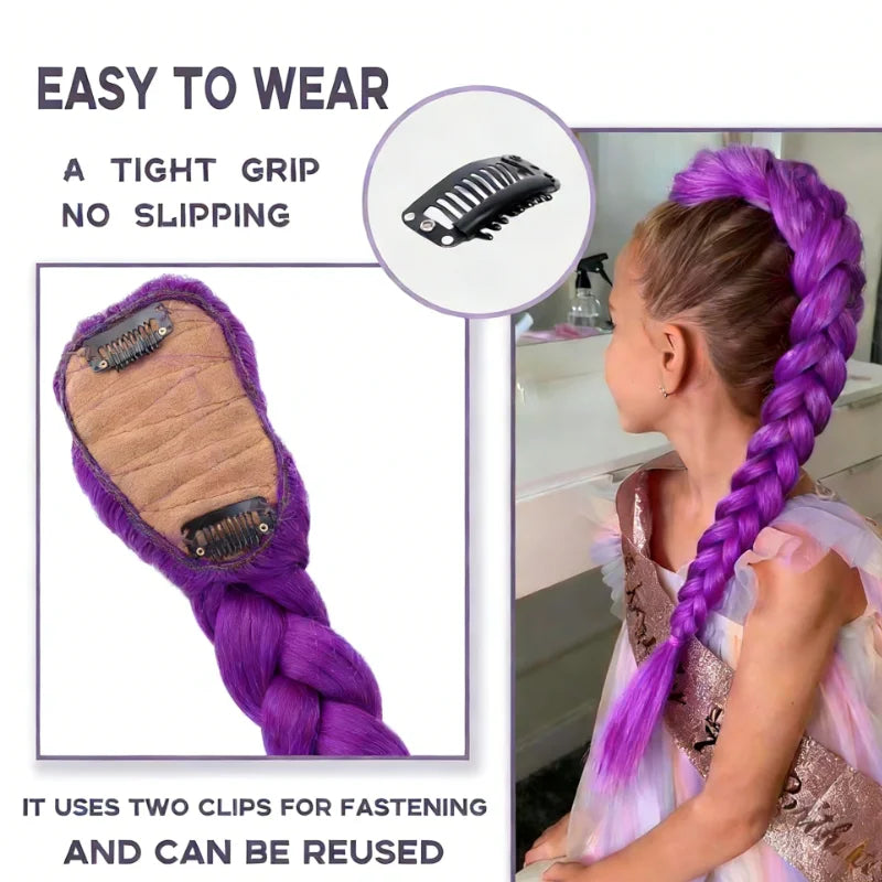 Movie Purple 26inch Heat-resistant Synthetic Wig Braided Hair Accessory Clip On Hairstyle Decoration For Girl Women Cosplay Prop