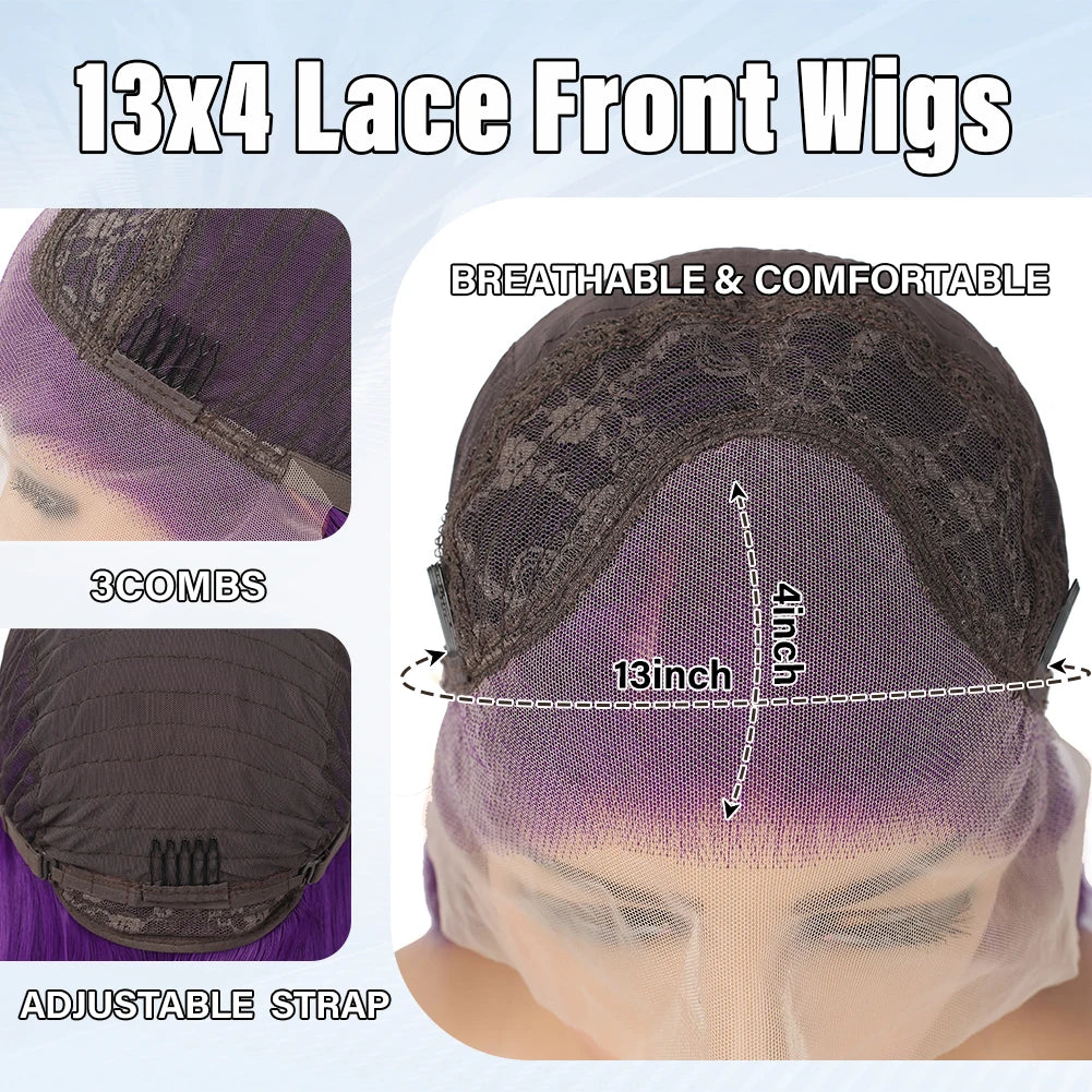 13X4 HD Lace Front Straight Wig Invisible Transparent Frontal Wig Long Straight PrePlucked Hairline Swiss-Lace Synthetic Wigs  (