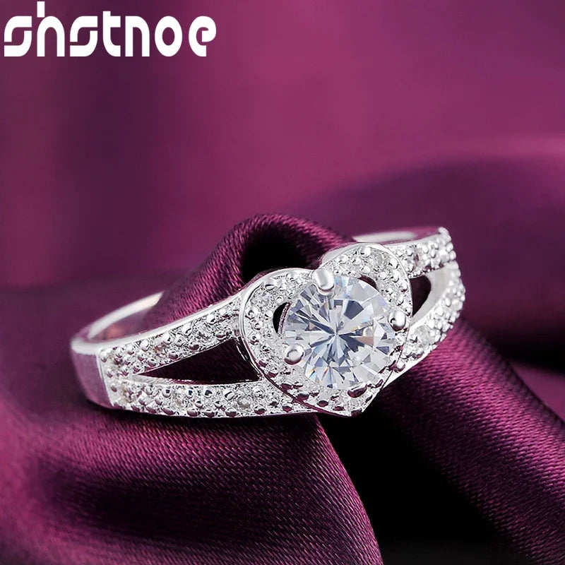 SHSTONE 925 Sterling Silver Ring AAA Zircon Heart Rings For Women Party Wedding Fashion Jewelry High Quality Gift