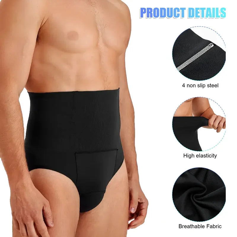 Miss Moly Men's High Waist Shapewear Short Double Layer Tummy Control Slimming Brief Non-slip Breathable 3D Pouch Butt Lifter