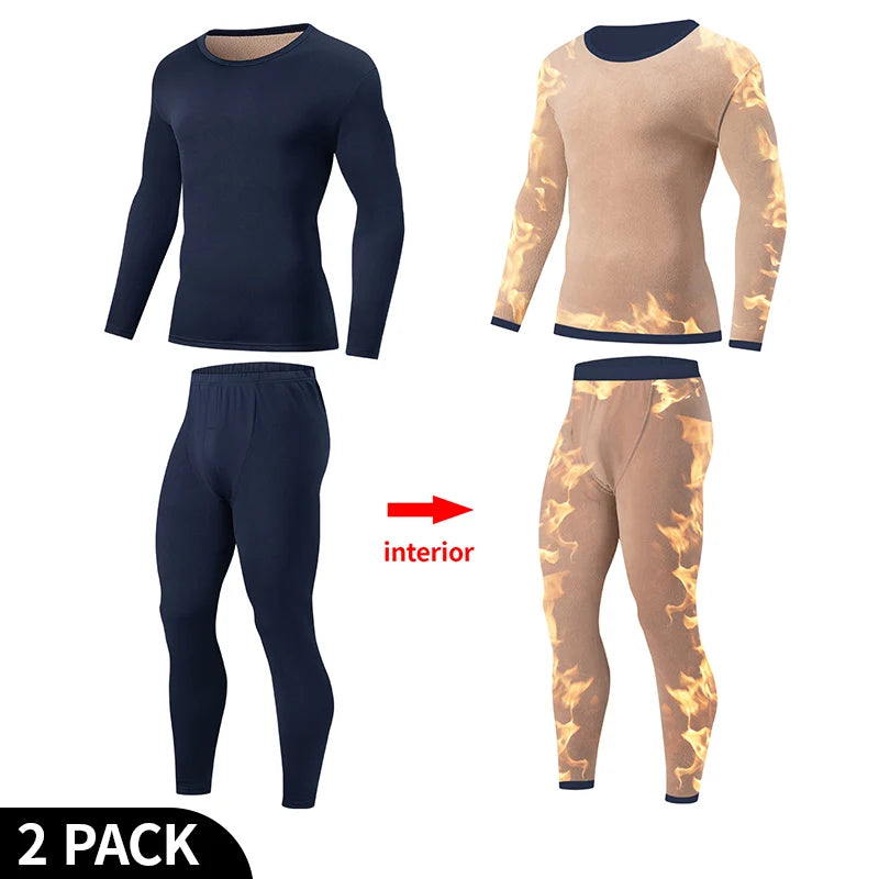 2-piece Men's Autumn And Winter Thick Velvet Solid Color Warm Suit Comfortable Warm Cold Resistant And Versatile Home Clothes