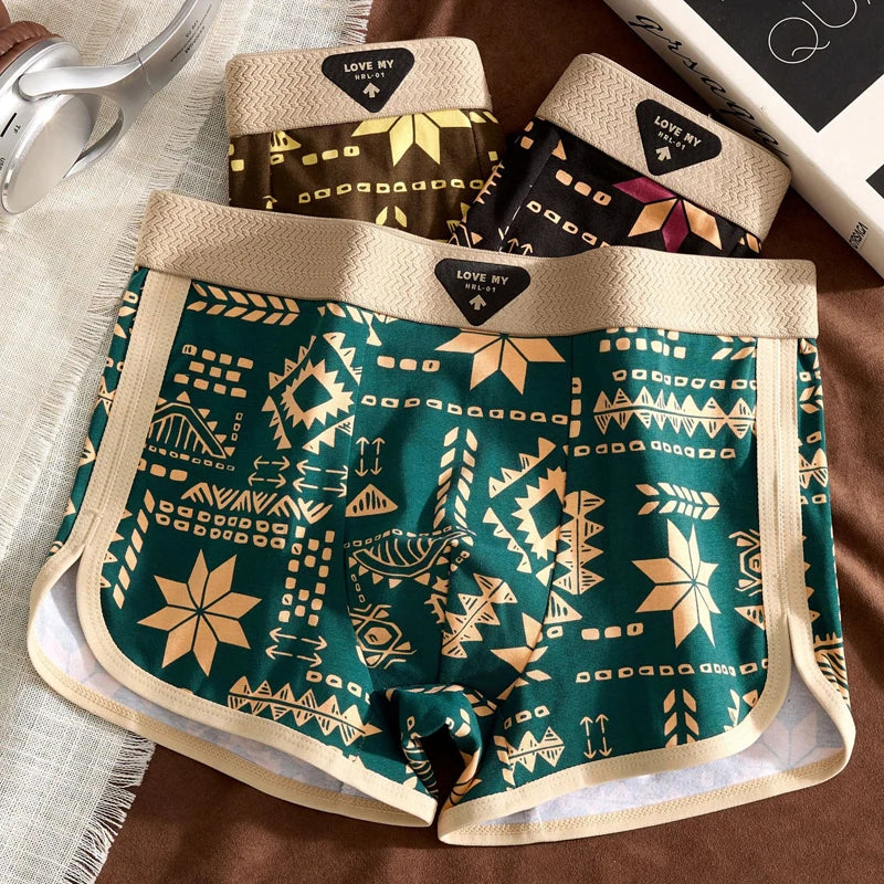 [Bloom the love] Brand Ethnic Style Boxer Men Underwear Hot Cotton Boxershort Mens Boxers Man Cuecas Masculina Size M-3XL H8057