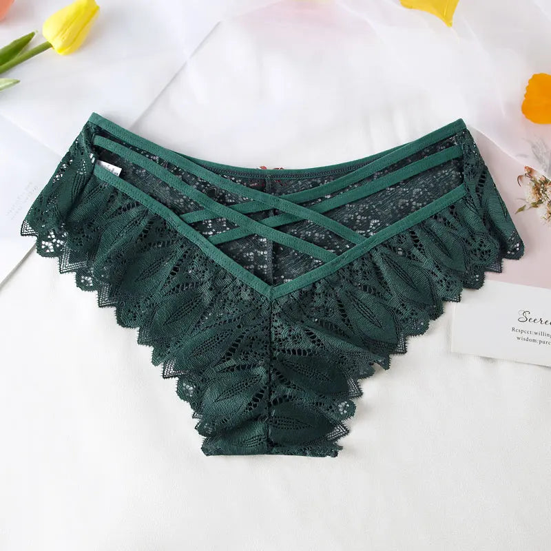 3pcs Women Panties Hollow Out Mid Waist Lace Panties Seamless Tummy Control Cross Sexy Briefs S-XL Underwear