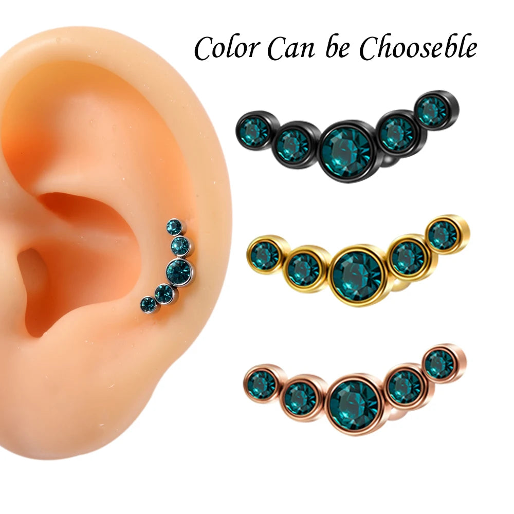 1PC Surgical Steel Multicolor 5 Crystal Opal Ear Tragus Cartilage Earrings Zircon Cluster Ear Helix Daith Lobe Piercing  Jewelry