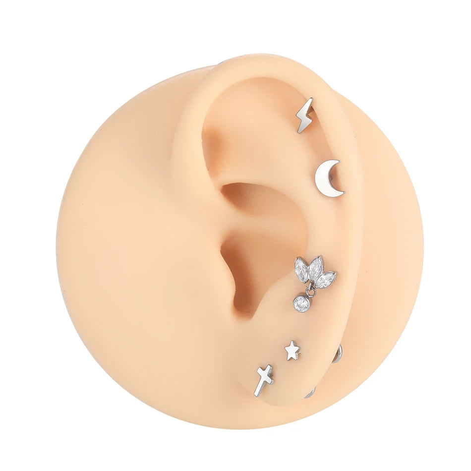 1PC G23 Titanium Star Moon Cross Stud Earring for Women Lip Rings Labret Piercing Ear Tragus Helix Piercings Body Jewelry