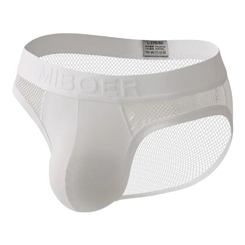Men's Underwear Briefs Sexy Low-Waist Triangle Pant Mesh Breathable Panties Underpants