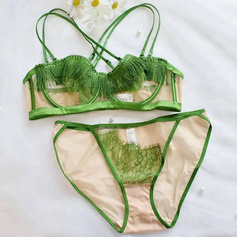 BANERDANNI Light Luxury Sexy French Backless Bra Set - Sheer Mesh Minimizer Bralette Ultra-Thin Lace Lingerie Limited Stock Sale