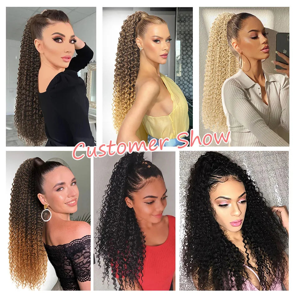 Alana Synthetic Long Curly Wavy Ponytail Hair Extension 613# Drawstring Hairpieces for Women Blond Fake Pony Tail