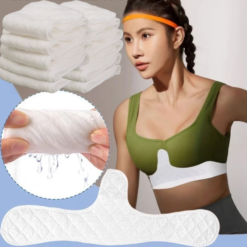 10pcs Upgrade Cotton Bra Liners Sweat Absorber, Rectangle Under Breast Sweat Pads for Women Washable Bra Liners for Sweating
