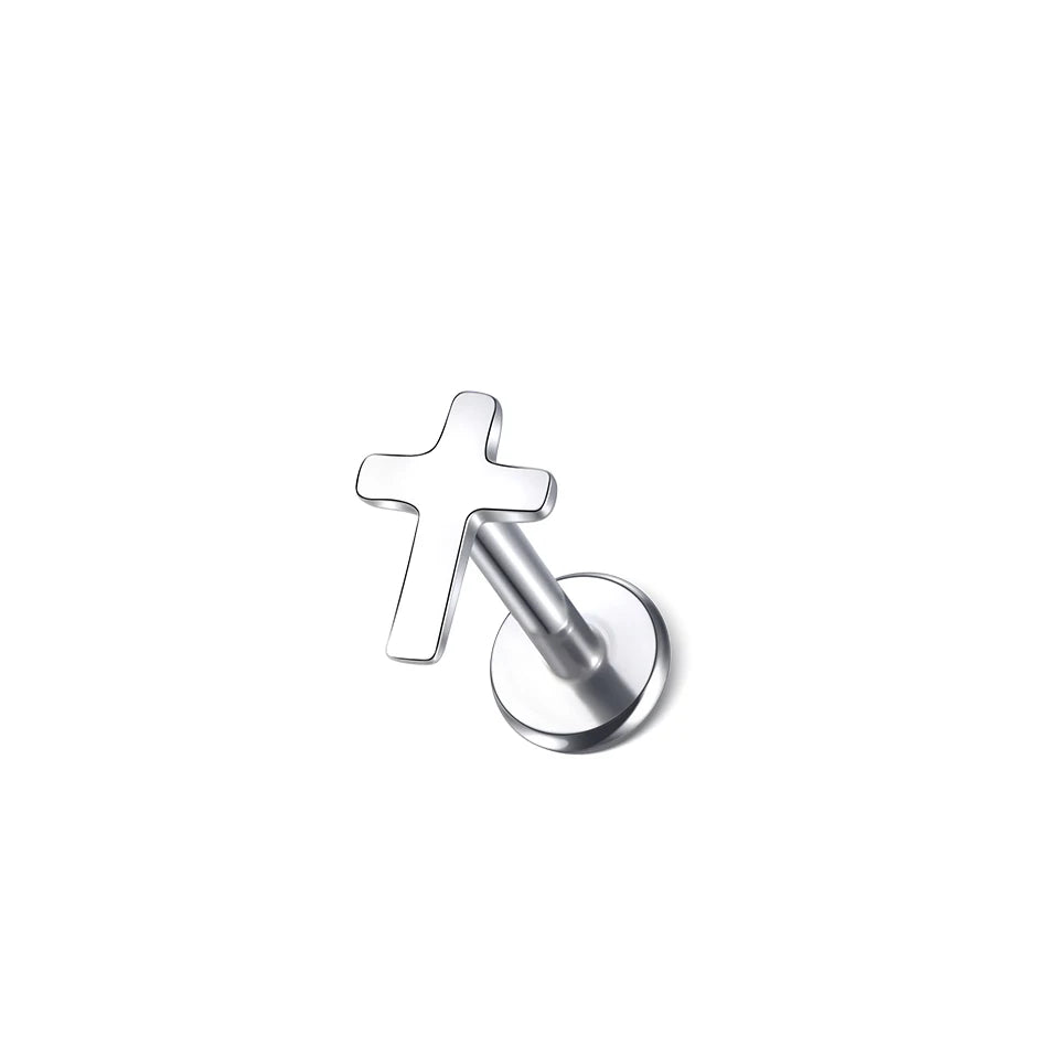 1PC G23 Titanium Star Moon Cross Stud Earring for Women Lip Rings Labret Piercing Ear Tragus Helix Piercings Body Jewelry