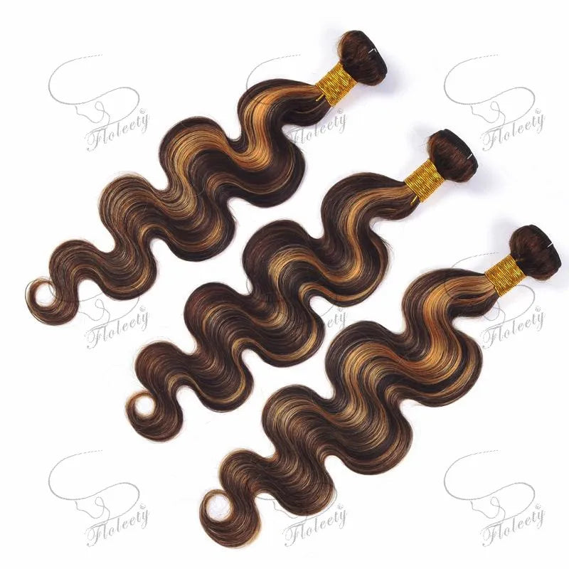 Highlight P4/27 Body Wave Human Hair Bundles 30 32 Inch Honey Brown Hair Weft Raw Hair Extensions Brazilian Hair 1/3/4 Bundles