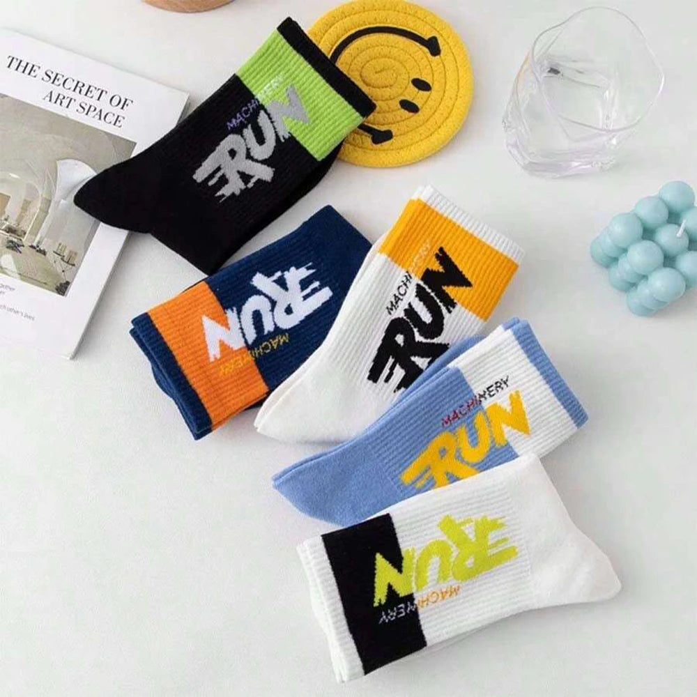 5/10/20 Pairs Men Color Blocked Round Neck Mid Tube Socks Sweat Wicking Breathable All Season Basketball Sports Casual Socks