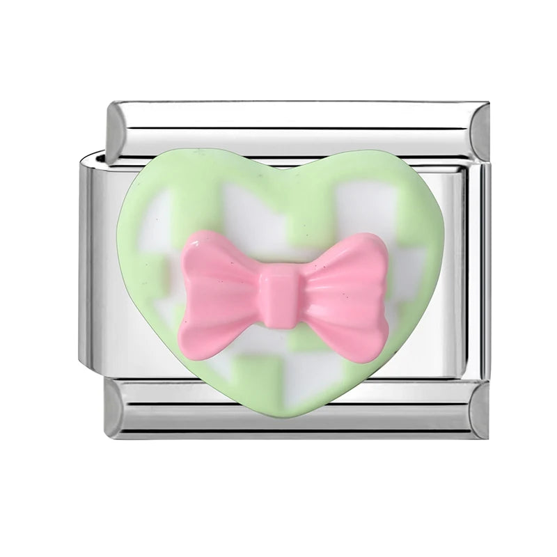 2025 Wholesale 3D Colorful Bows Flowers Love Heart Italian Charm Link fit 9mm Stainless Steel Jewelry DIY Making Bracelets Gifts