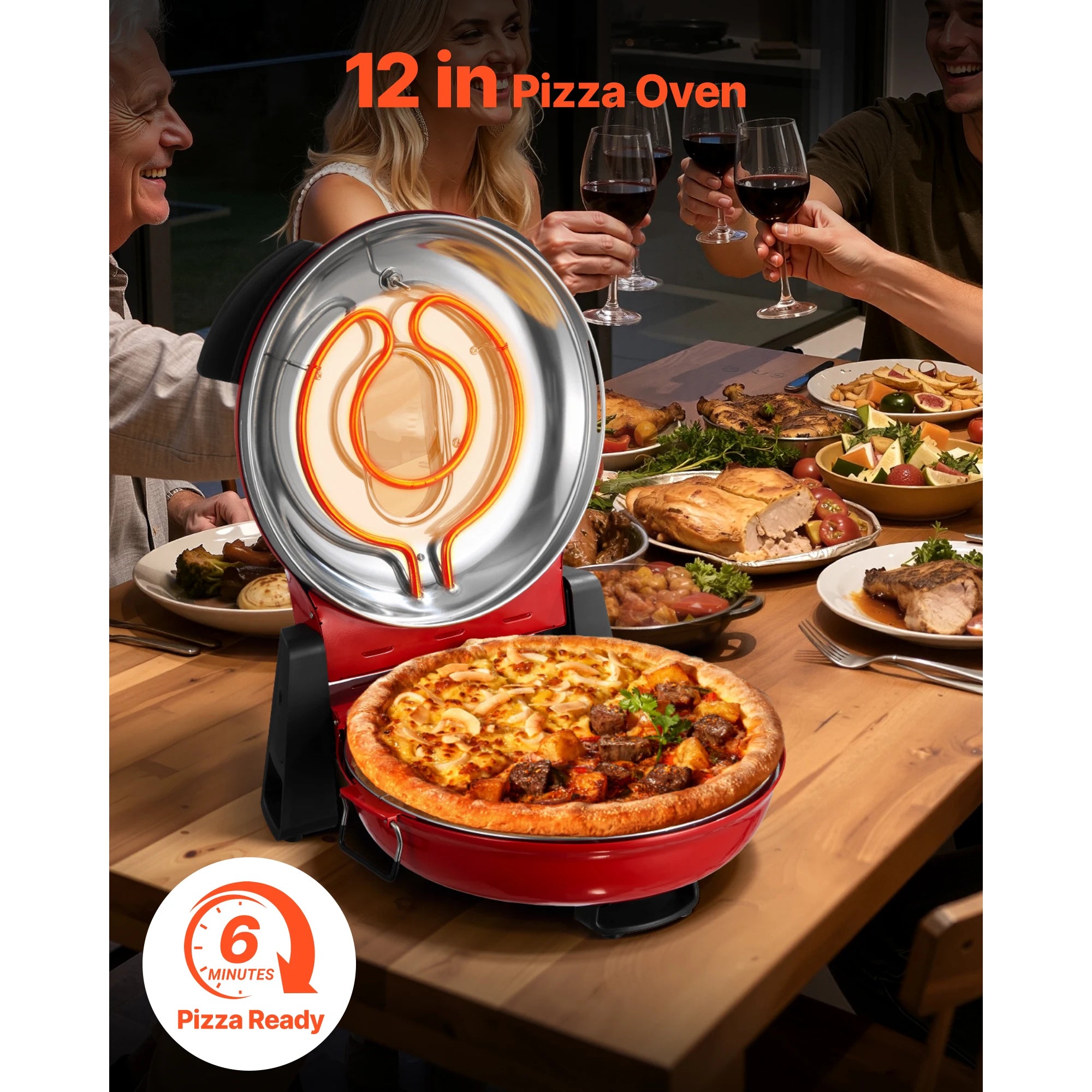 SucceBuy 12 in Pizza Oven Electric Pizza Maker Electric Pizzas Cooker with Cordierite Stone 5-Mode Temperature Control for Preci