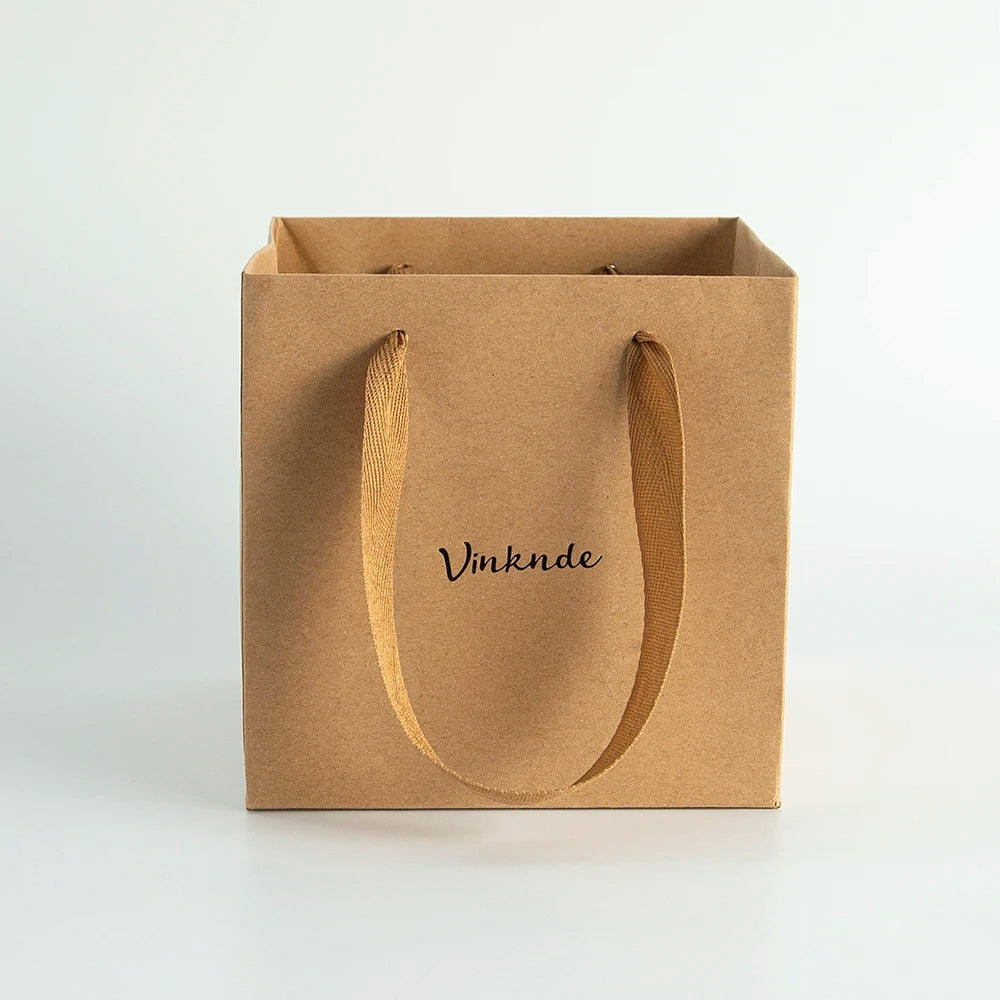 24pcs Custom Logo Print Wholesale Grocery White Brown Black Kraft Paper Gift Bag with Handle Wedding Party Xmas Packaging Bag
