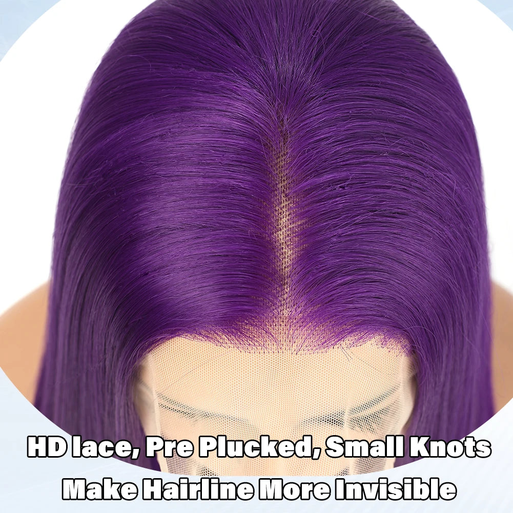 13X4 HD Lace Front Straight Wig Invisible Transparent Frontal Wig Long Straight PrePlucked Hairline Swiss-Lace Synthetic Wigs  (