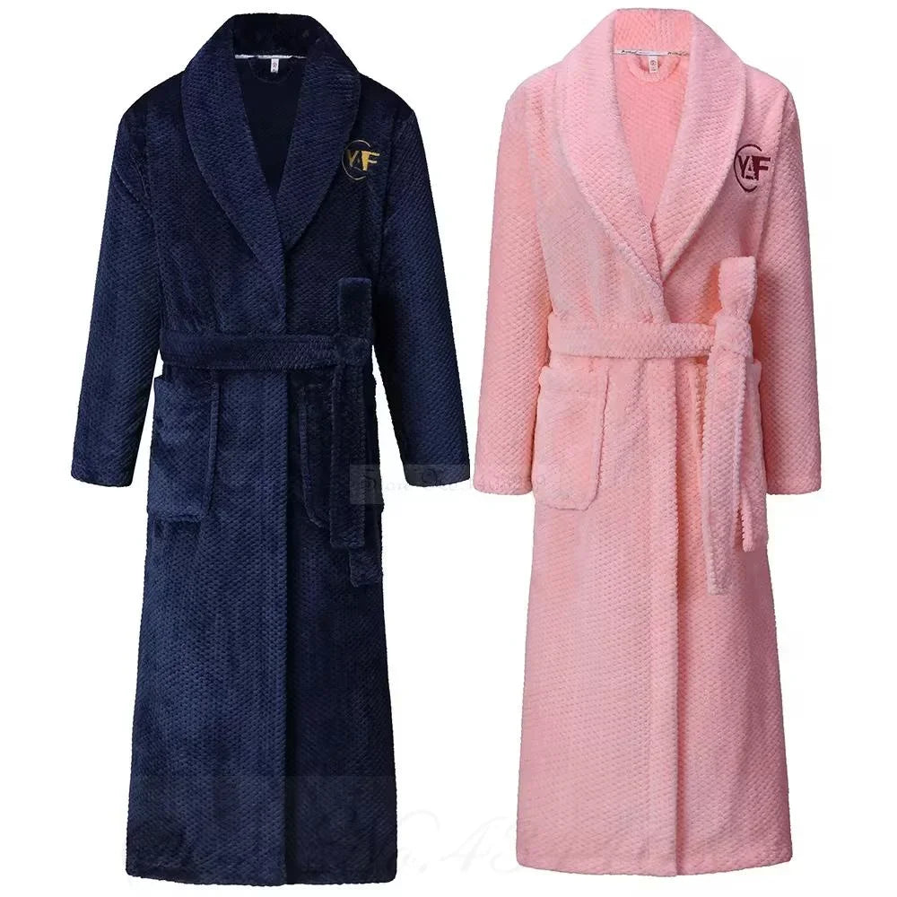 Long Robe Large Size Sleepwear Winter Thicken Warm Couple Flannel Loose Coral Fleece Homewear 4XL Men's Nightwear Bathrobe Gown