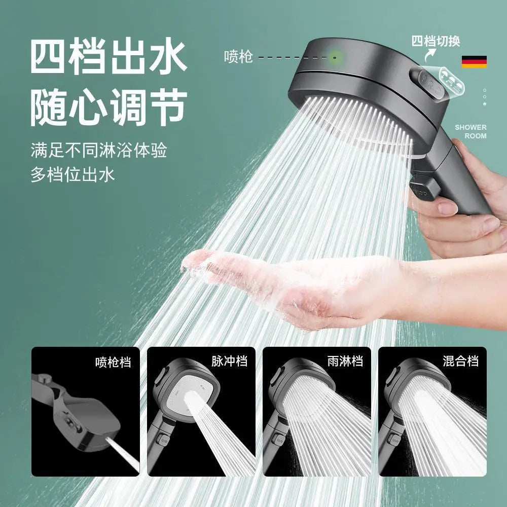 New High Pressure Shower Head with Stop Button 3 Modes Adjustable Water Saving Nozzle Rainfall Showerhead Bathroom Accessories