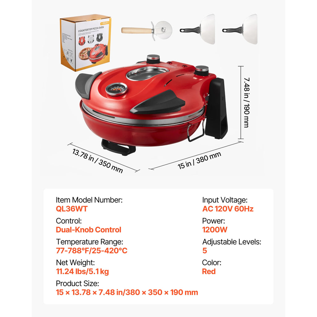 SucceBuy 12 in Pizza Oven Electric Pizza Maker Electric Pizzas Cooker with Cordierite Stone 5-Mode Temperature Control for Preci