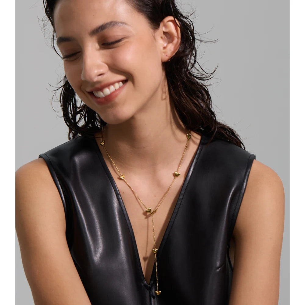 Yhpup 60+6cm Stainless Steel Removable Heart Chain Necklace for Women Charm Fashion Sweater Thin Chain Autumn Winter Jewelry