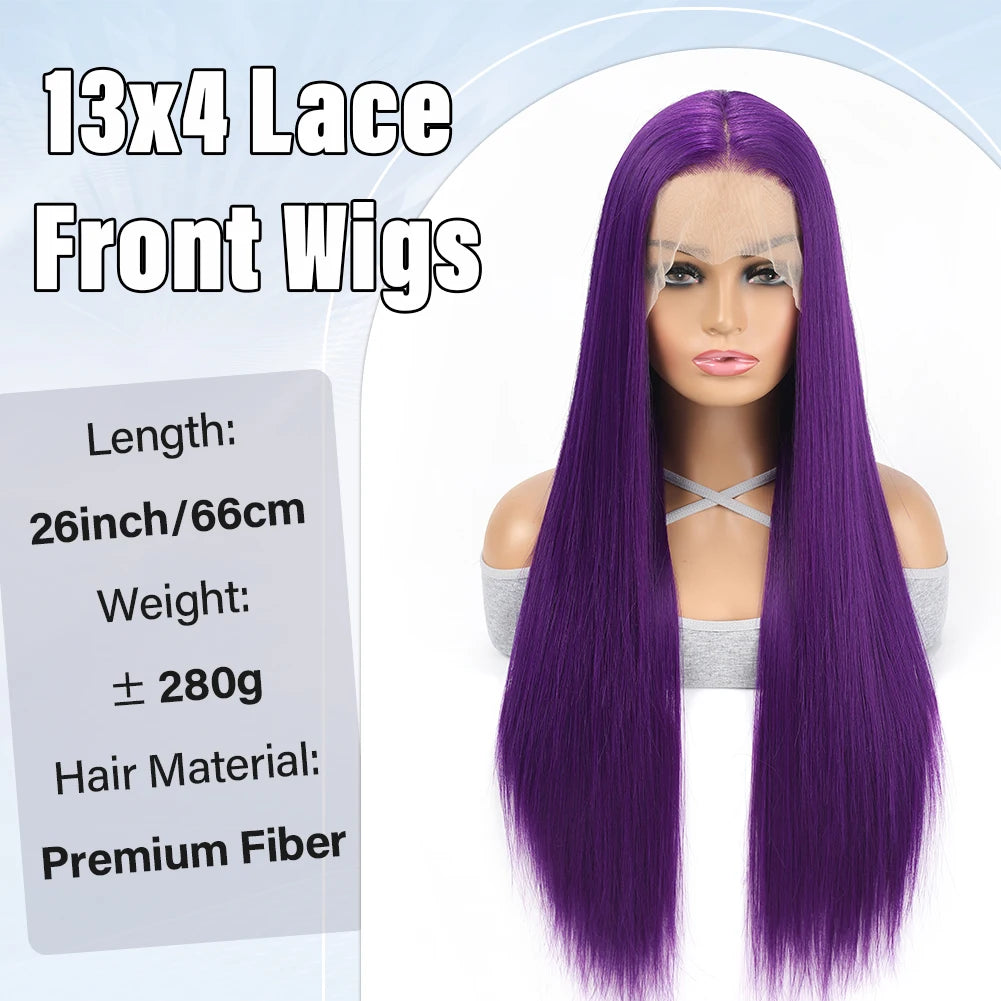 13X4 HD Lace Front Straight Wig Invisible Transparent Frontal Wig Long Straight PrePlucked Hairline Swiss-Lace Synthetic Wigs  (